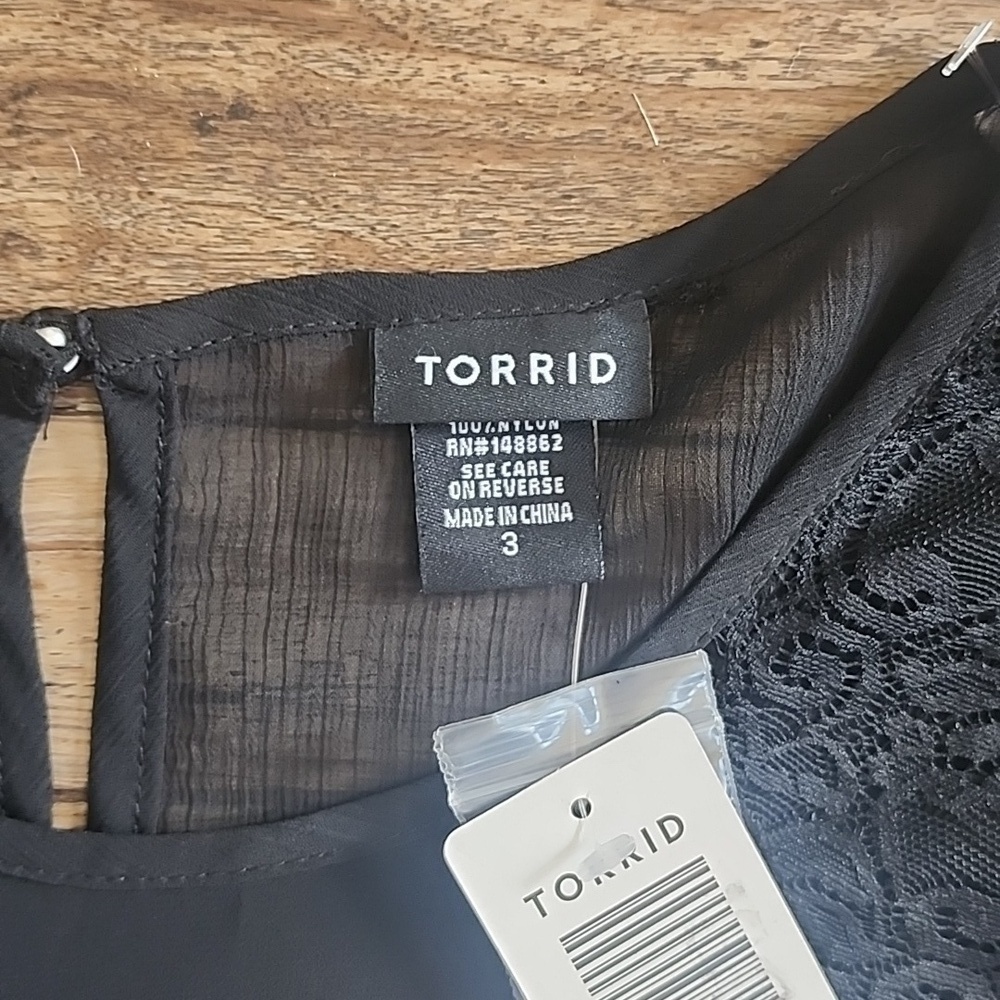 NWT Torrid Babydoll Crinkle Chiffon Lace Trim Top Sz 3, 22/24, 3X - Picture 7 of 10